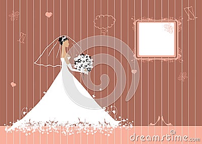 Bride beautiful with bouquet Vector Illustration
