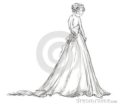 Bride. Beautiful young girl in a wedding dress. Vector Illustration