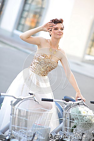 Bride on the bike Stock Photo