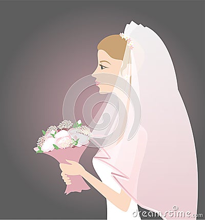 Bride with bouquet Vector Illustration