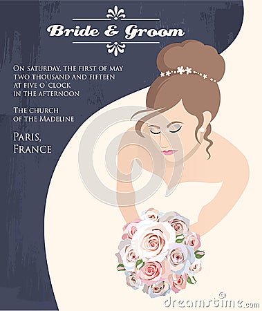 Bride with bouquet of roses Vector Illustration