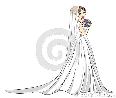 Bride with bouquet Vector Illustration