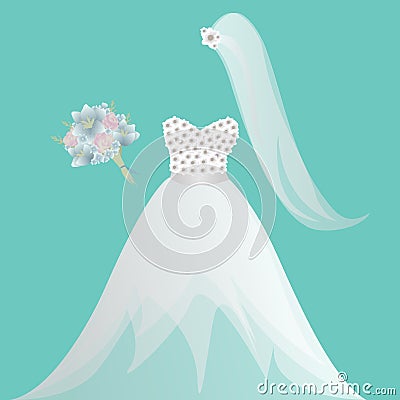 Bride, bridal gown, bridal shower, invitation, getting married, white dress, wedding dress, veil Vector Illustration