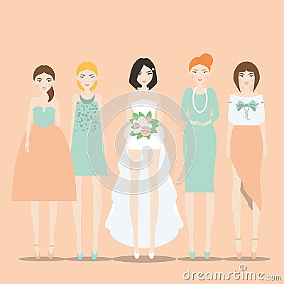 Bride with Bridesmaids vector illustration Vector Illustration