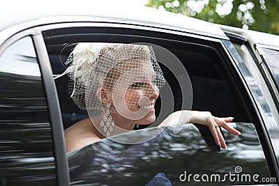 Bride in the car Stock Photo