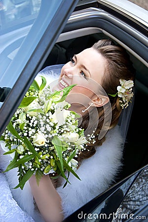Bride in the car Stock Photo