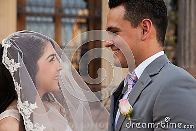 Bride covered in a veil Stock Photo