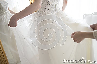 Bride dressed in white dress Stock Photo