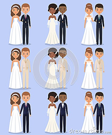 Bride and groom animated characters. Vector illustration. Vector Illustration