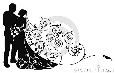 Bride and groom background pattern silhouette Vector Illustration