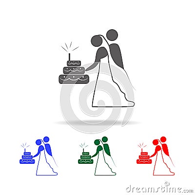 bride and groom cake icons. Elements of wedding in multi colored icons. Premium quality graphic design icon. Simple icon for websi Stock Photo