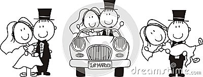 Bride and groom cartoon set Vector Illustration