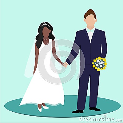 Bride and groom on wedding day. Vector illustration Cartoon Illustration