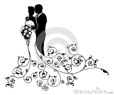 Bride and Groom Couple Wedding Silhouette Abstract Vector Illustration