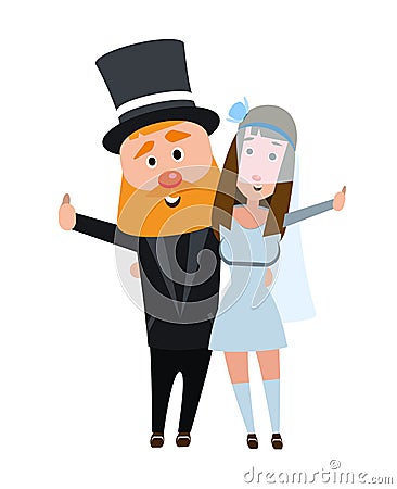 The bride and groom in an embrace. Happy romantic couple. Young Vector Illustration