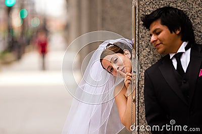 Bride and Groom First Look Stock Photo