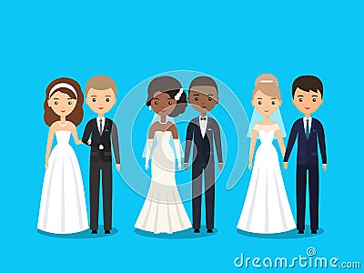 Bride and groom flat characters. Vector illustration. Vector Illustration