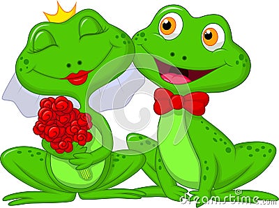 Bride and Groom Frogs Cartoon Characters Vector Illustration