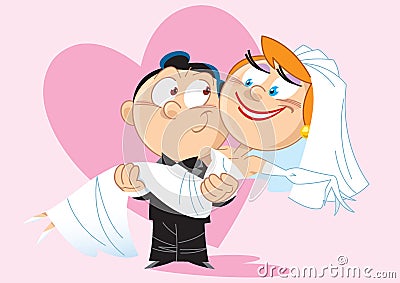 Bride a groom on his hands Vector Illustration