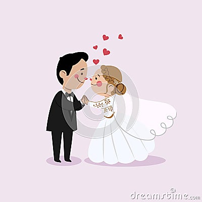 Bride and groom holds hands and loves each other Vector Illustration