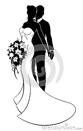 Bride and Groom Husband and Wife Wedding Silhouette Vector Illustration