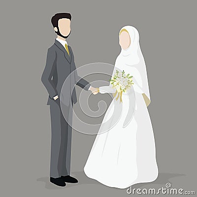 Bride and Groom, Islamic wedding cartoon character. Vector Illustration