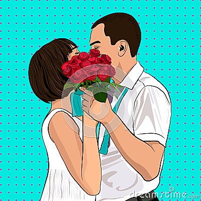 Bride and groom kiss. In Love Couple. Vector Illustration