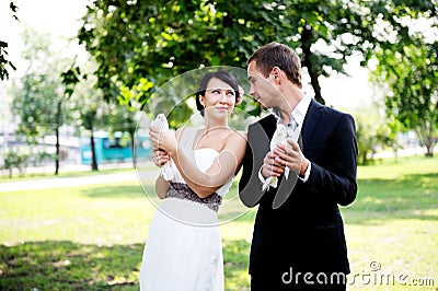 Bride and groom looking at each other with love Stock Photo