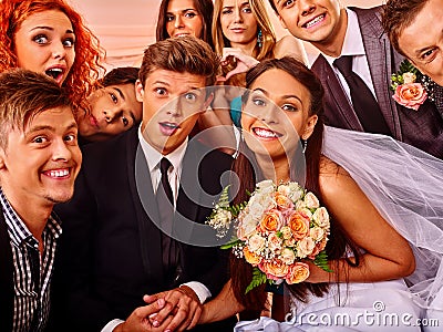 Bride and groom in photobooth Stock Photo