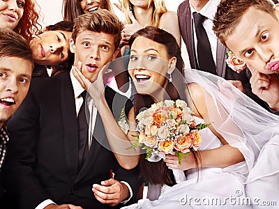 Bride and groom in photobooth. Stock Photo