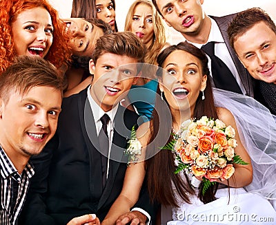 Bride and groom in photobooth. Stock Photo