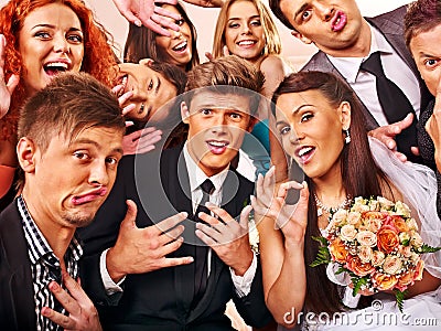 Bride and groom in photobooth. Stock Photo