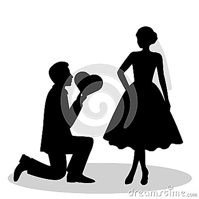 The bride and groom silhouette. Cartoon Illustration