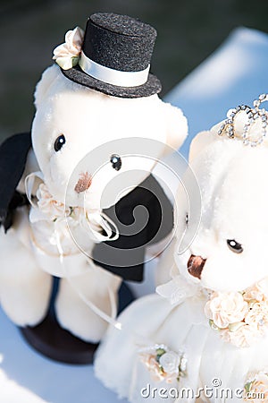 Bride and groom teddy bear in wedding Stock Photo