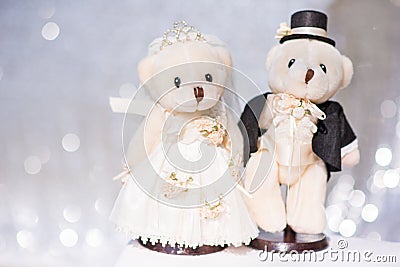 Bride and groom teddy bear in wedding Stock Photo