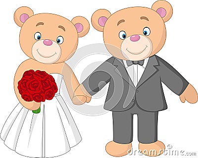 Bride and groom teddy bears getting married Vector Illustration
