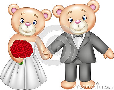 Bride and groom teddy bears getting married Vector Illustration