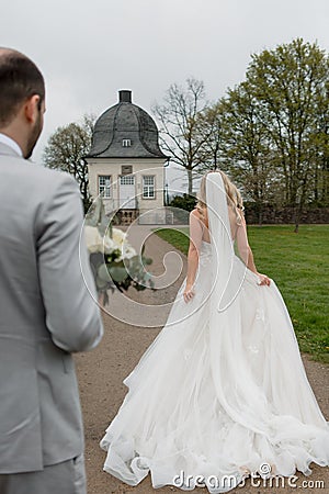 bride groom together close hands rings love Stock Photo