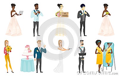 Bride and groom vector illustrations set. Vector Illustration