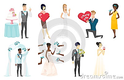 Bride and groom vector illustrations set. Vector Illustration