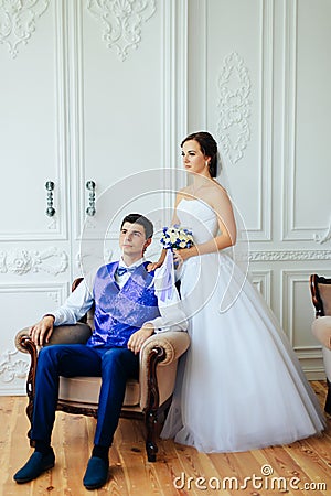 The bride and groom vintagey white Studio Stock Photo