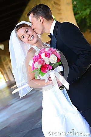 Bride and Groom at Wedding Stock Photo