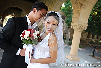 Bride and Groom at Wedding Stock Photo