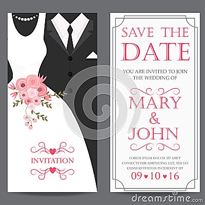 Bride and groom,wedding invitation card Vector Illustration