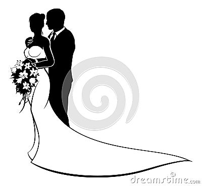 Bride and Groom Wedding Silhouette Couple Vector Illustration