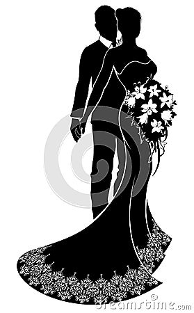 Bride and Groom Wedding Silhouette Vector Illustration