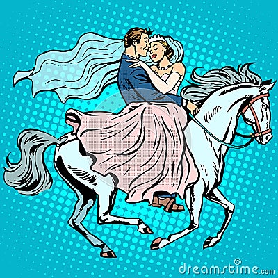 Bride and groom white horse love wedding romance Vector Illustration