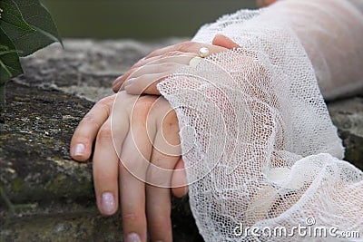 Bride, hands and pearl Stock Photo