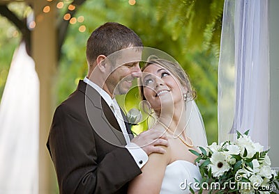 Bride Looking at the Groom Stock Photo