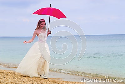 The bride with a parasol Stock Photo